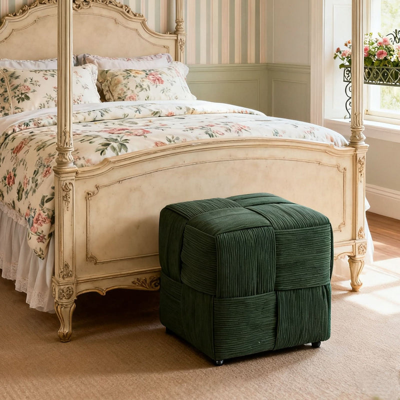 Ottoman Foot Rest Corduroy Green Square Stool For Living Room & Sofa Use Home Furniture