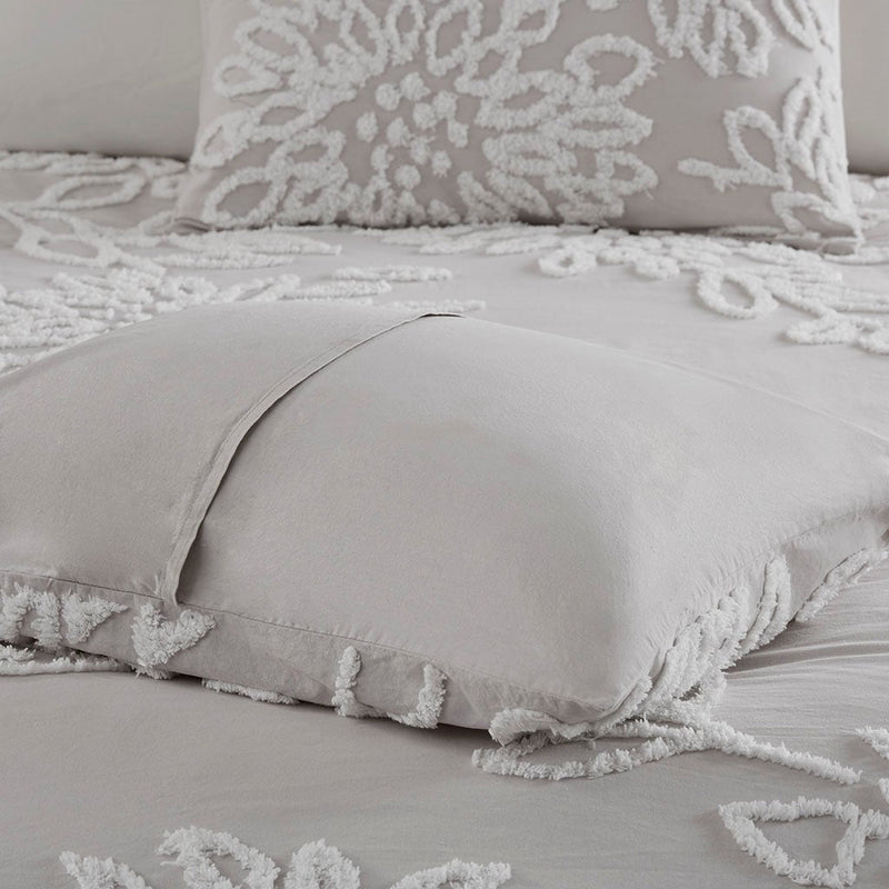 Full/Queen 3 Piece Tufted Cotton Chenille Floral Duvet Cover Set