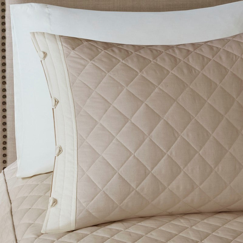 4 Piece Cotton Reversible Tailored Bedspread Set Khaki King Media 5