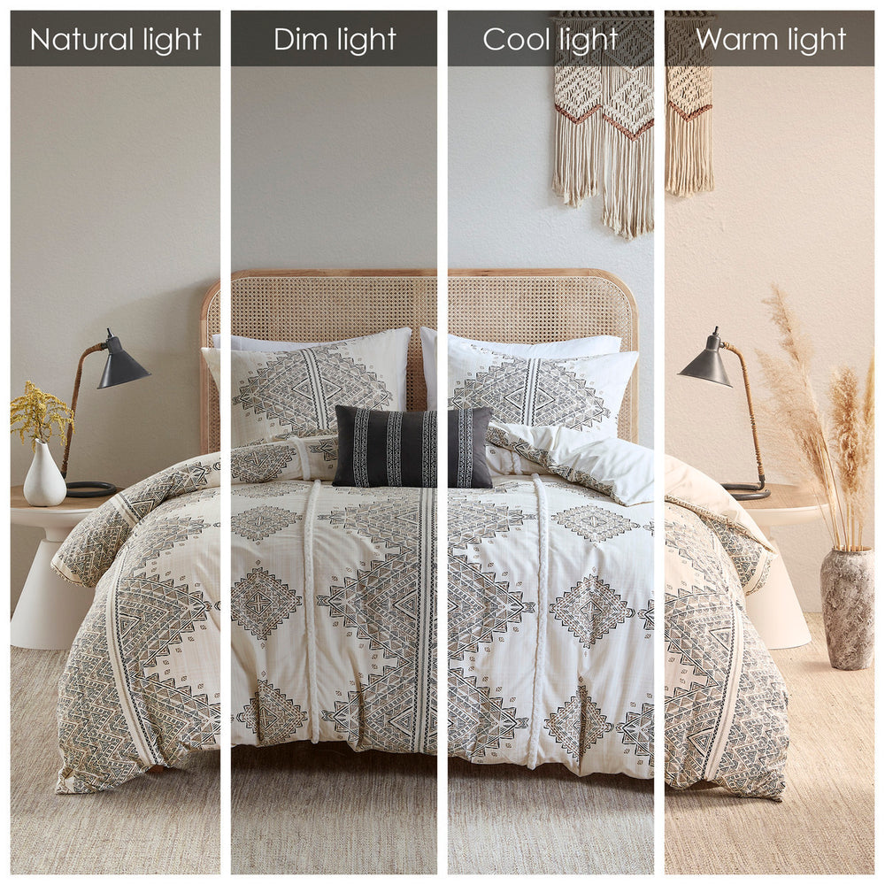 King/Cal King 4 Piece Printed Duvet Cover Set with Throw Pillow Media 3