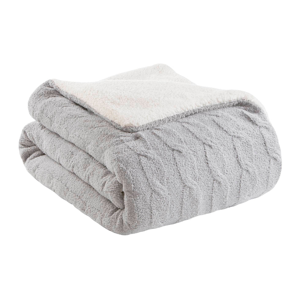 3 Pieces King/Cal King Cable Knit Chenille Comforter Set,Gray Media 9