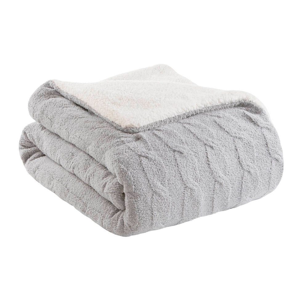 3 Pieces King/Cal King Cable Knit Chenille Comforter Set,Gray Media 9