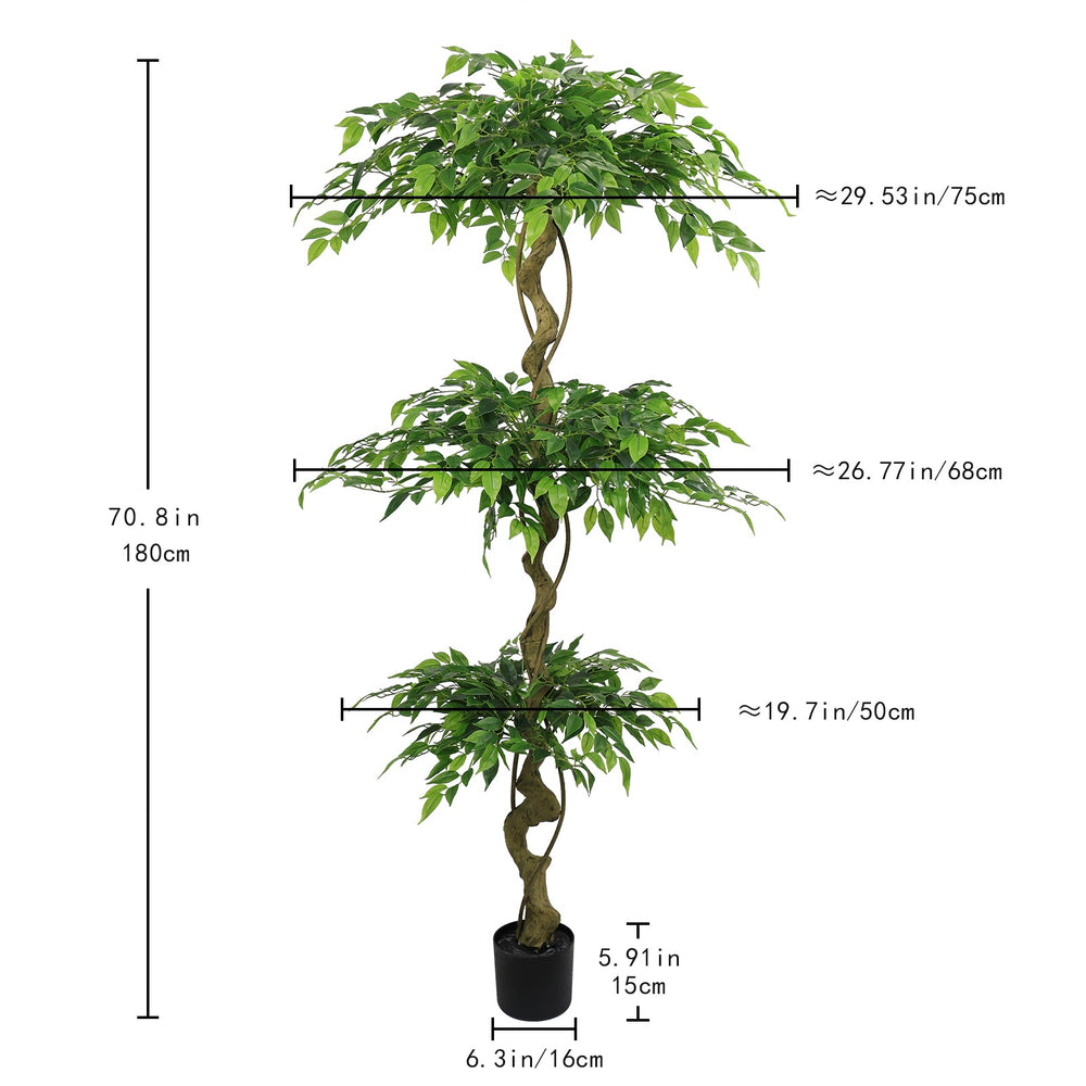 6FT Lifelike Artificial Ficus Tree with Black Pot for Home or Office Decor, Green Plastic Indoor Plant Media 3