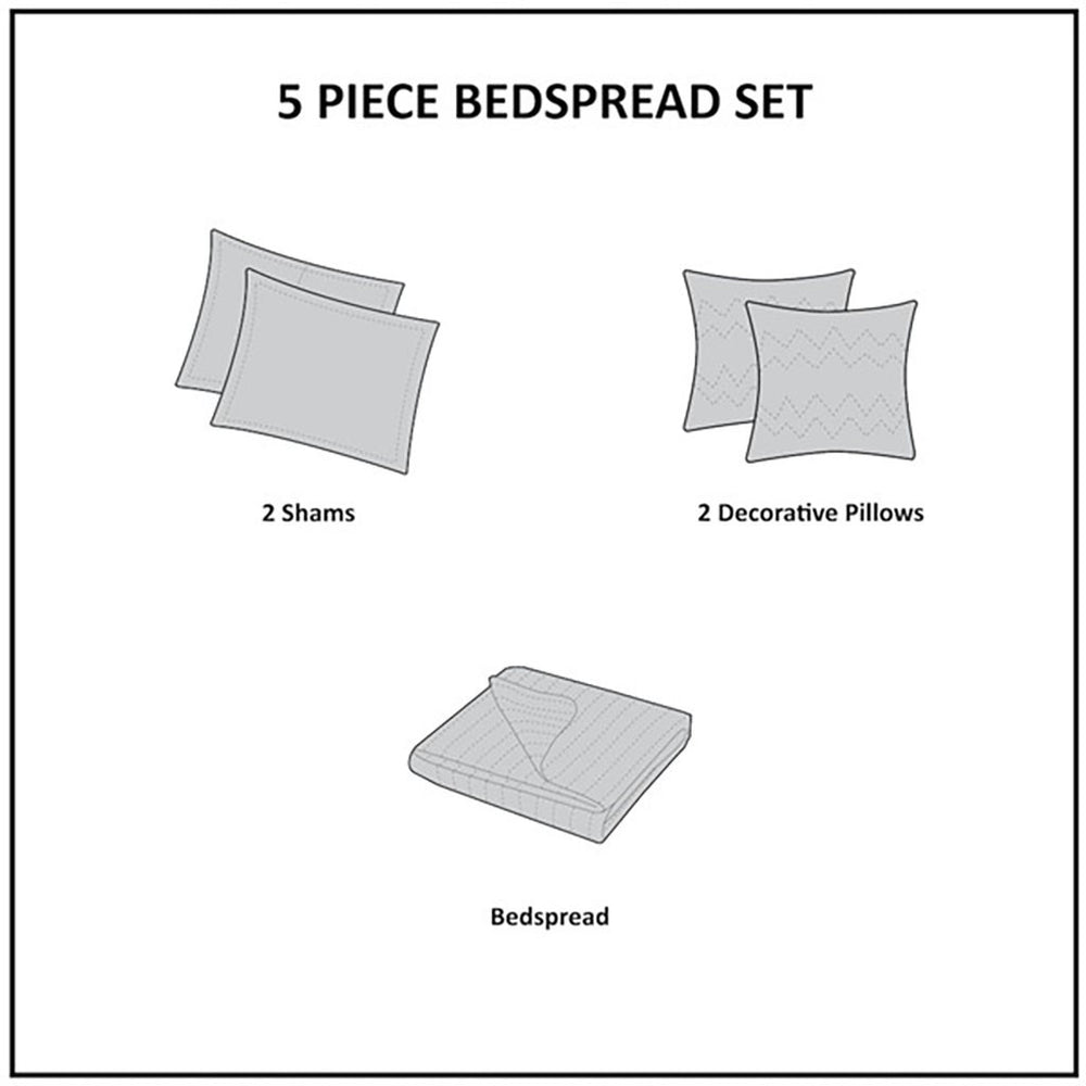 5 Piece Jacquard Quilt Set with Throw Pillows Blue King/Cal King Media 4