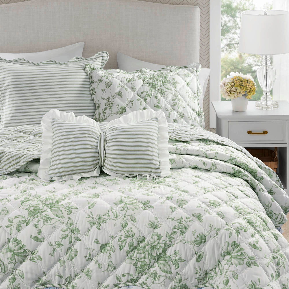 4 Pieces King  Quilt Set with Decorative Pillow,Green Media 22