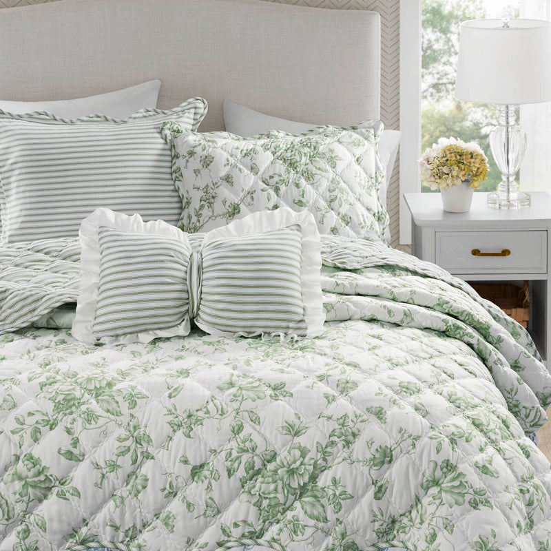 4 Pieces Full/Queen  Quilt Set with Decorative Pillow,Green