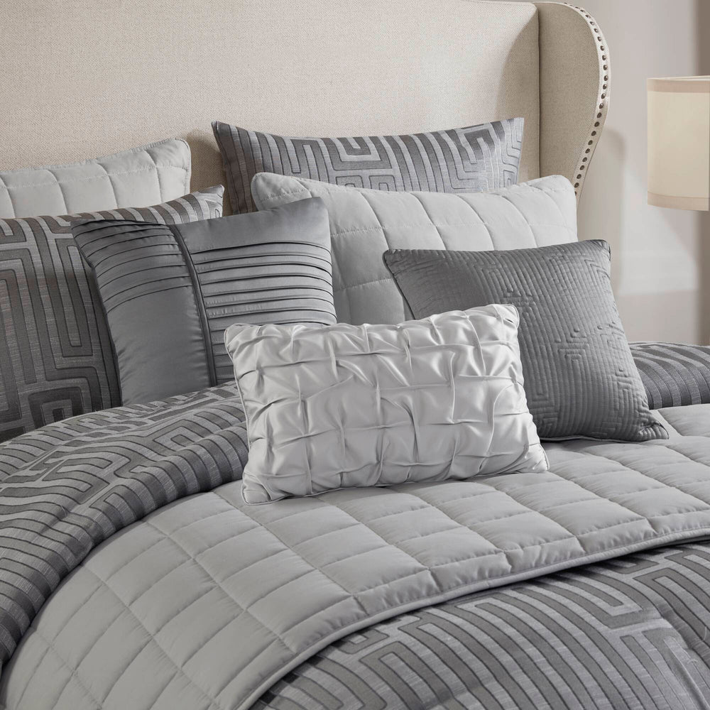10 PCS Queen Luxury Jacquard Comforter Set Grey Media 12