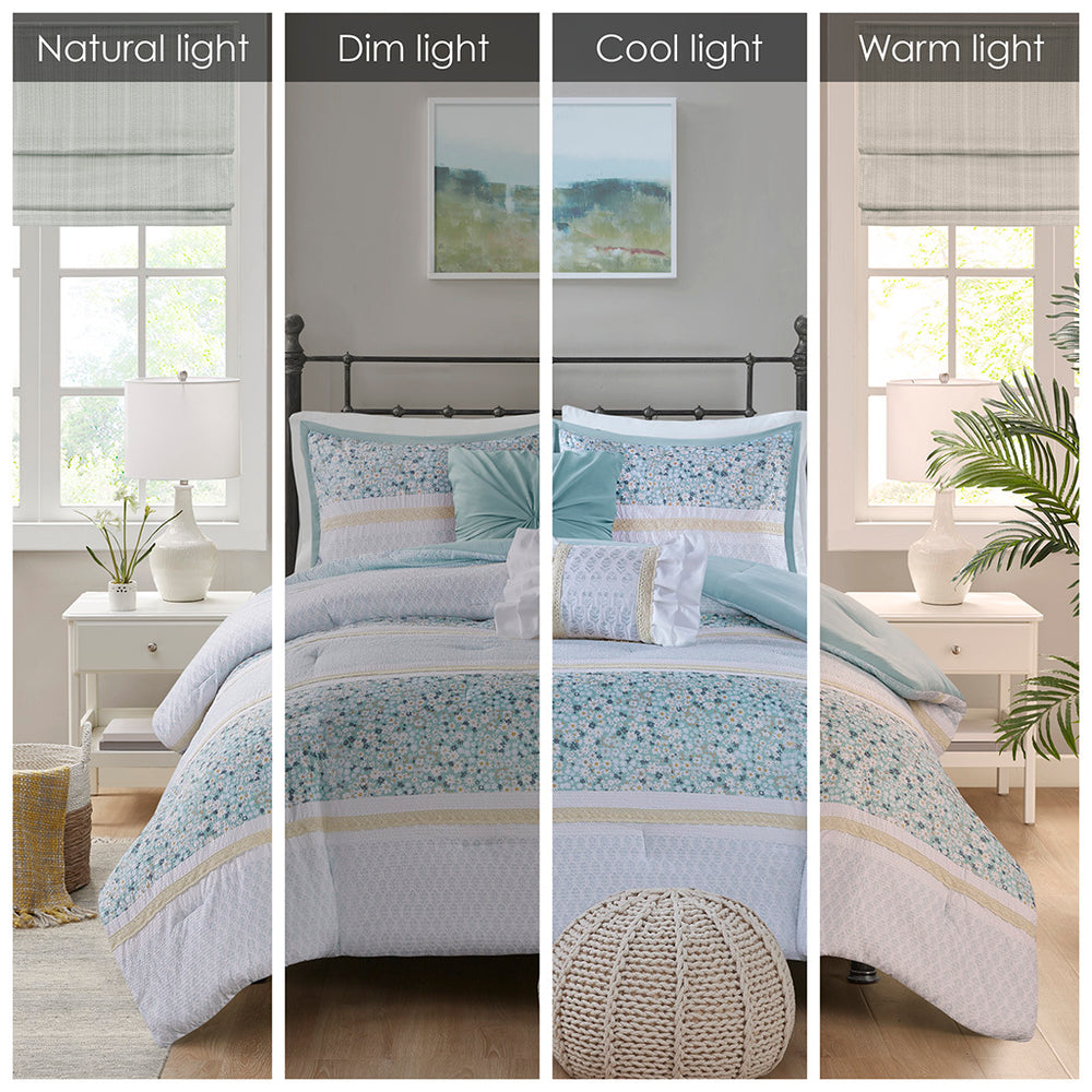 Full/Queen 5 Piece Seersucker Comforter Set with Throw Pillows Media 14