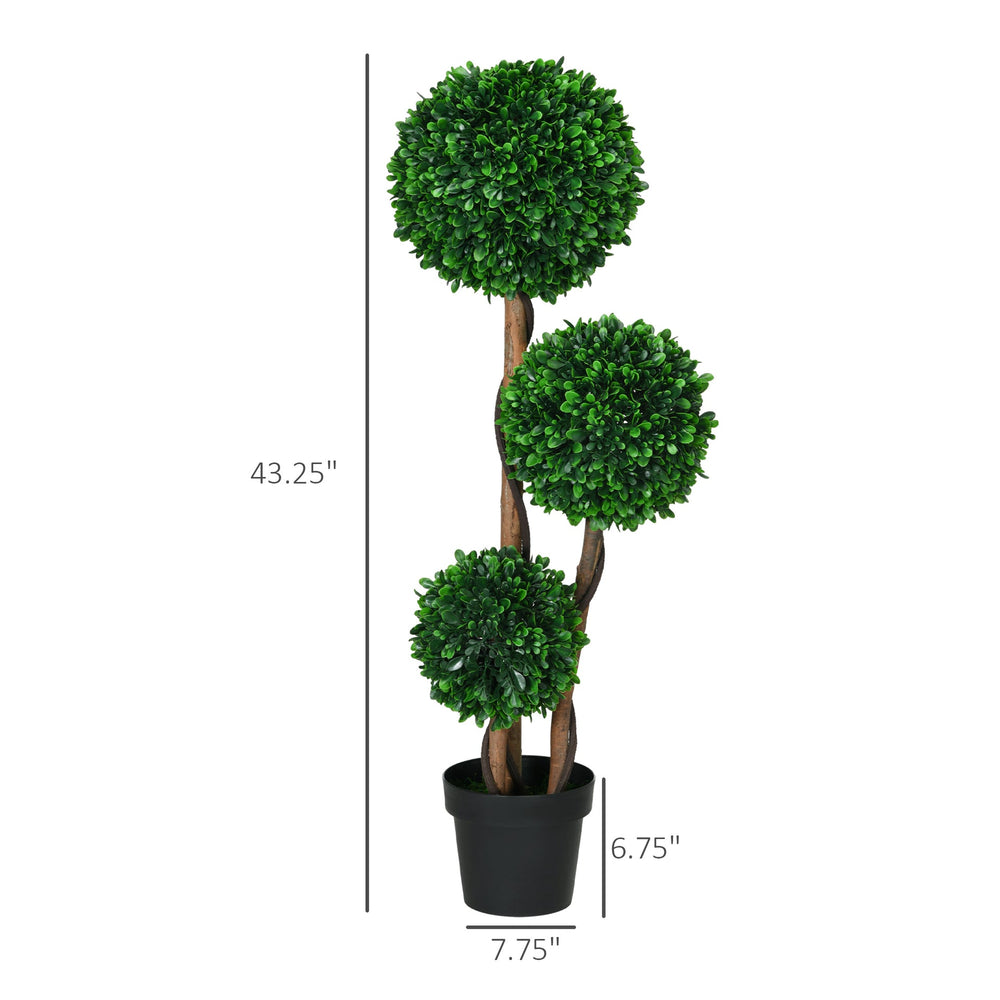 HOMCOM 3.5ft/43.25' Artificial 3 Ball Boxwood Topiary Tree with Pot, Indoor Outdoor Fake Plant for Home Office, Living Room Decor Media 7