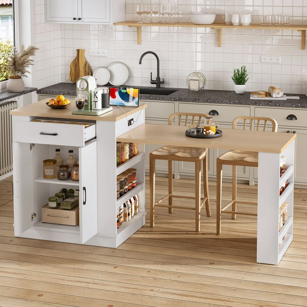 Extendable Island Console & Particle Board White Finish & Multi-Functional Storage Media 1