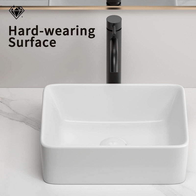 Rectangular Vessel Sink, 16'X12' Small Bowl Bathroom Vessel Sink, White Ceramic Lavatory Above Counter Art Basin Vanity Sink