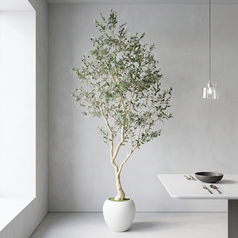 8.2FT Artificial Olive Tree With Big Decorative White Pot, Tall Indoor & Covered Outdoor Decorative Tree, 1pc/set