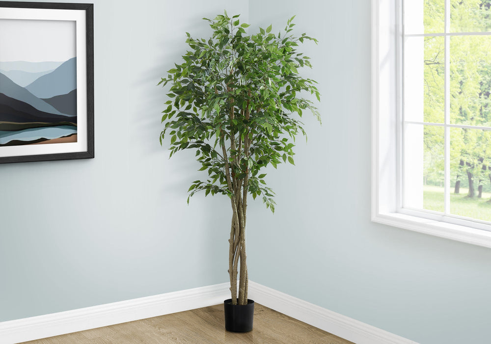 Artificial Plant, 79' Tall, Ficus Tree, Floor, Real Touch, Potted, Green Leaves, Black Pot Media 4