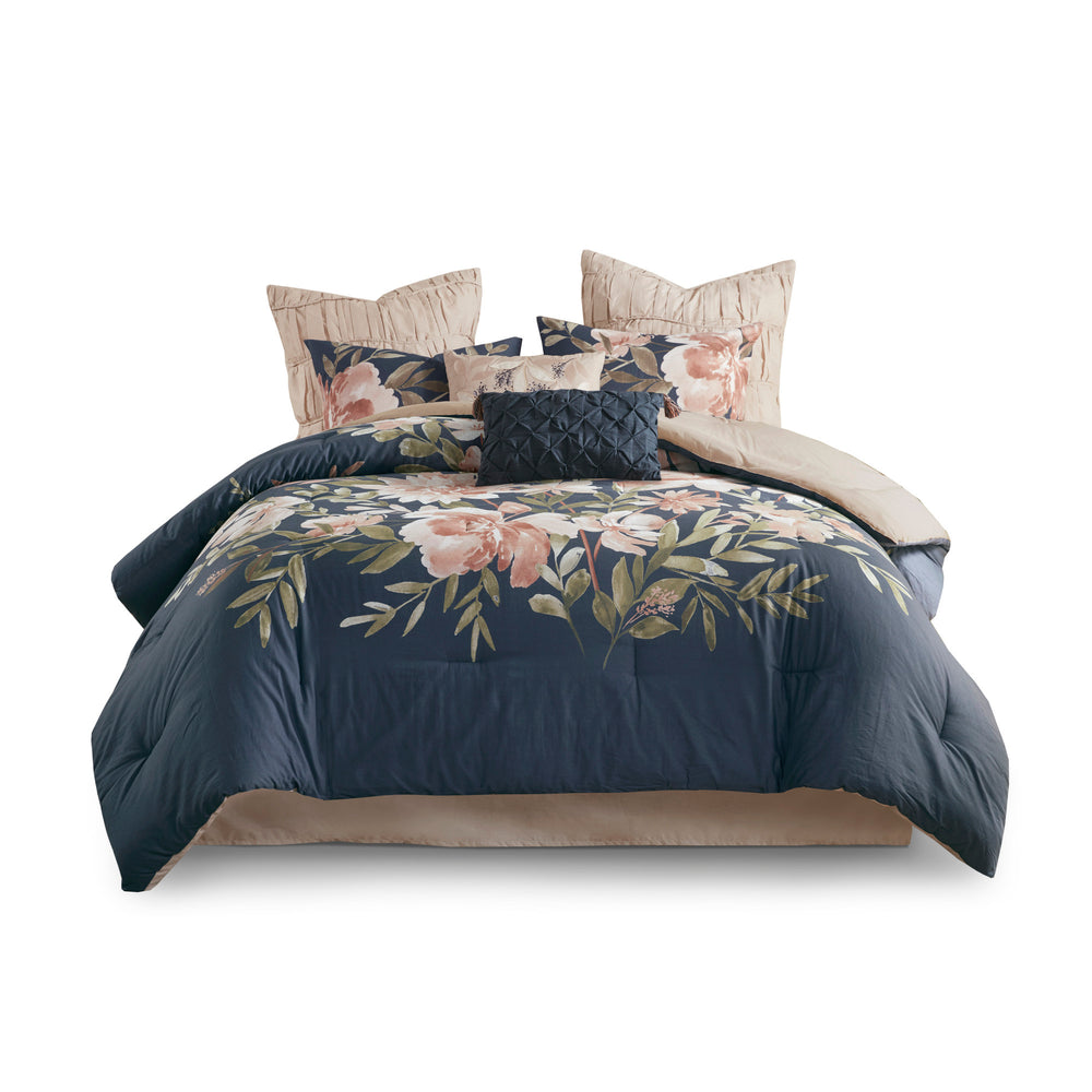 8 Piece Cotton Comforter Set Navy Queen Media 15