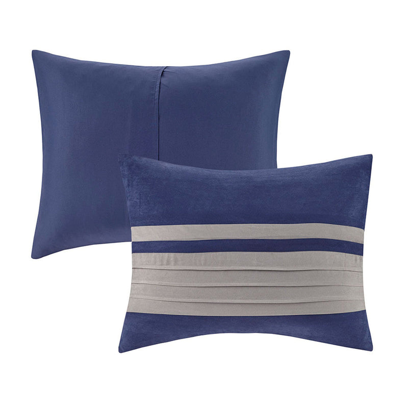7 PC Pieced Faux Suede Comforter Set Blue Cal King
