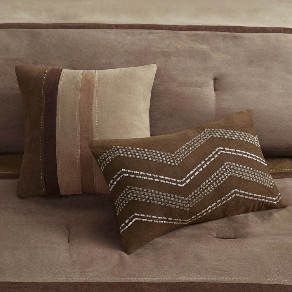 7 Piece Faux Suede Comforter Set Brown King Media 2