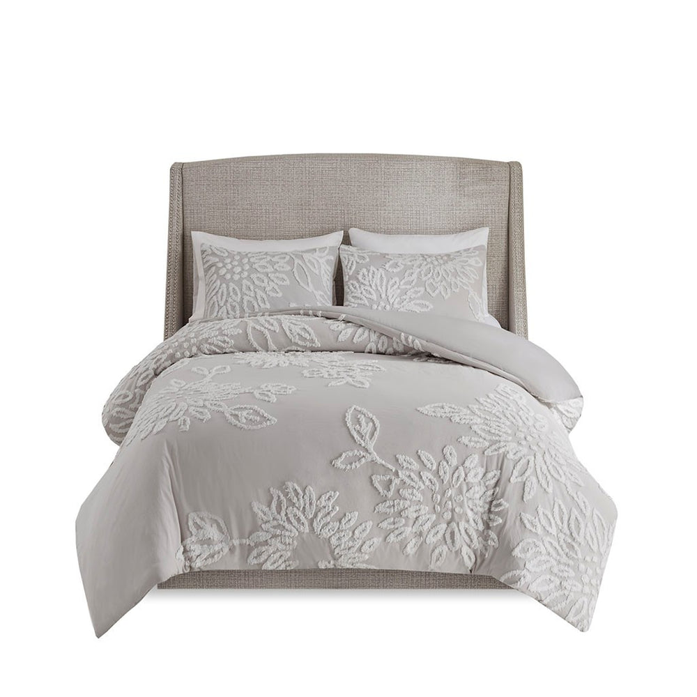 Full/Queen 3 Piece Tufted Cotton Chenille Floral Duvet Cover Set Media 2