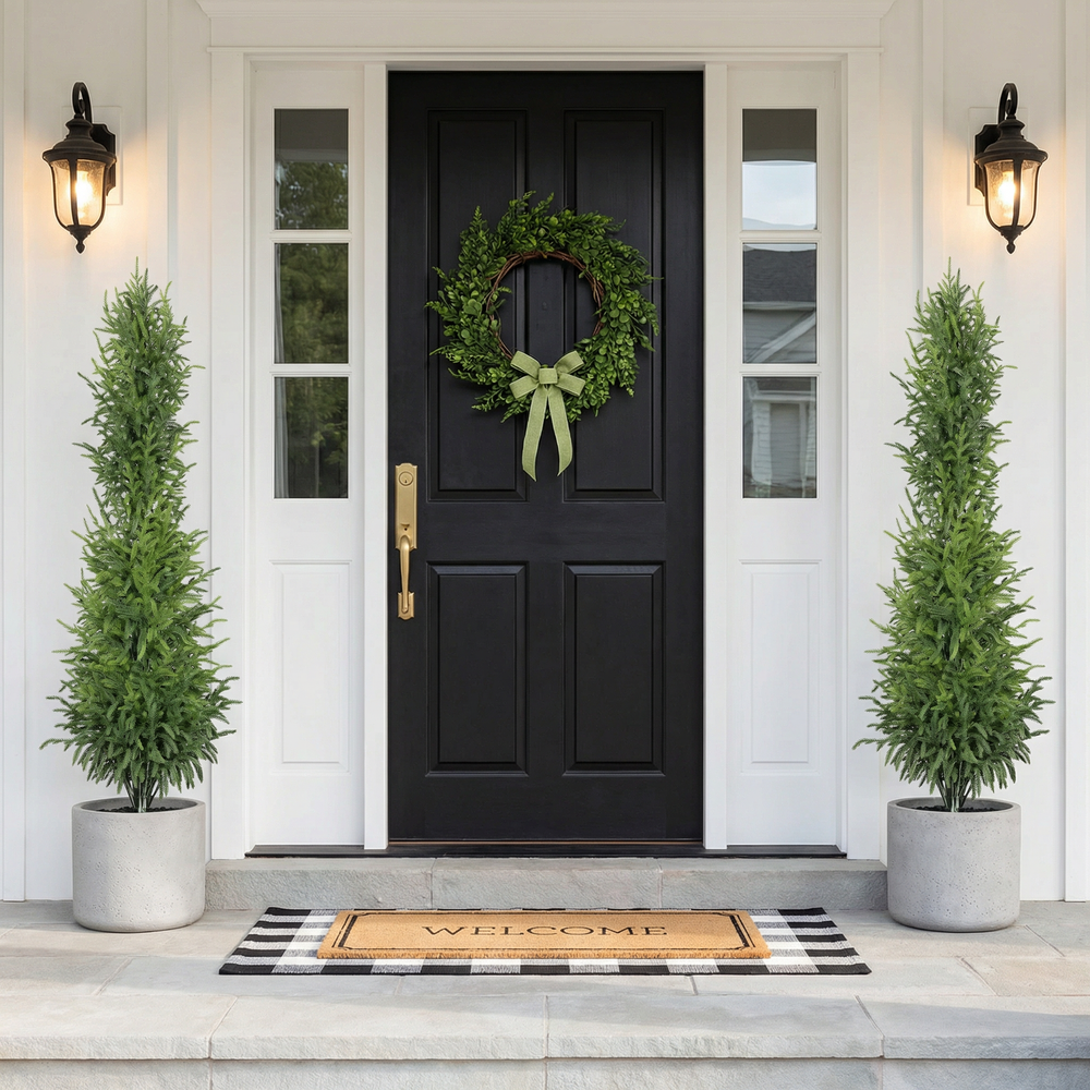 5' Artificial Real Touch Pine Tree in Black Plastic Pot, 2pc/set Media 1