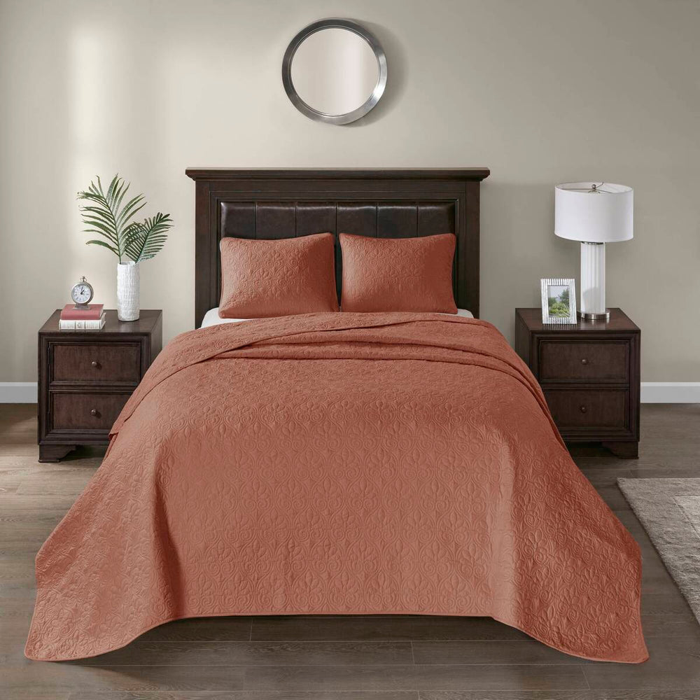 3 Piece Reversible Bedspread Set Clay Red King Media 2