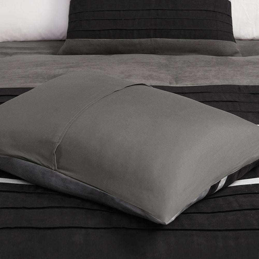 7 PC Pieced Faux Suede Comforter Set Black Queen Media 10