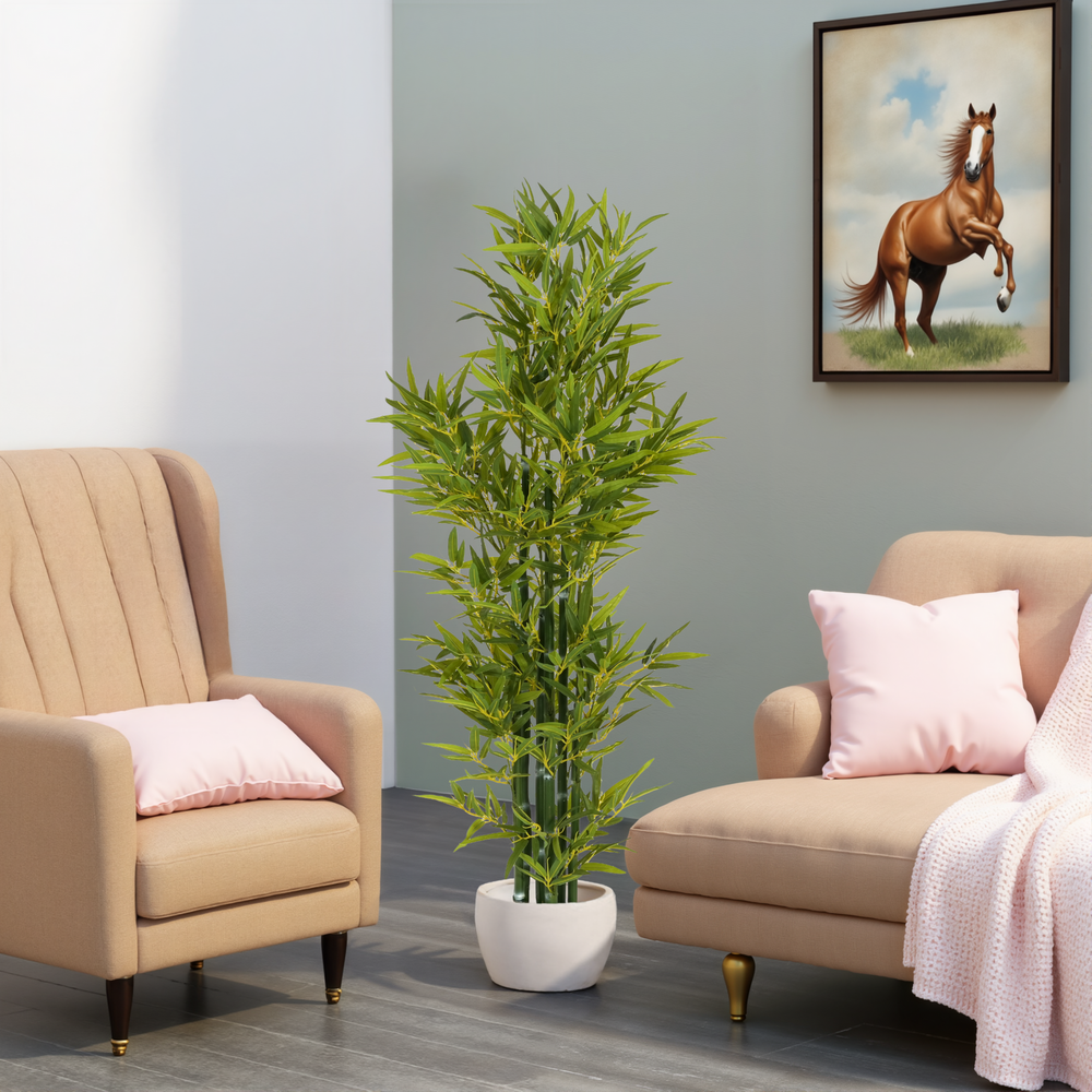 5' Artificial Bamboo with Black Plastic Pot, Set of 2 Media 3
