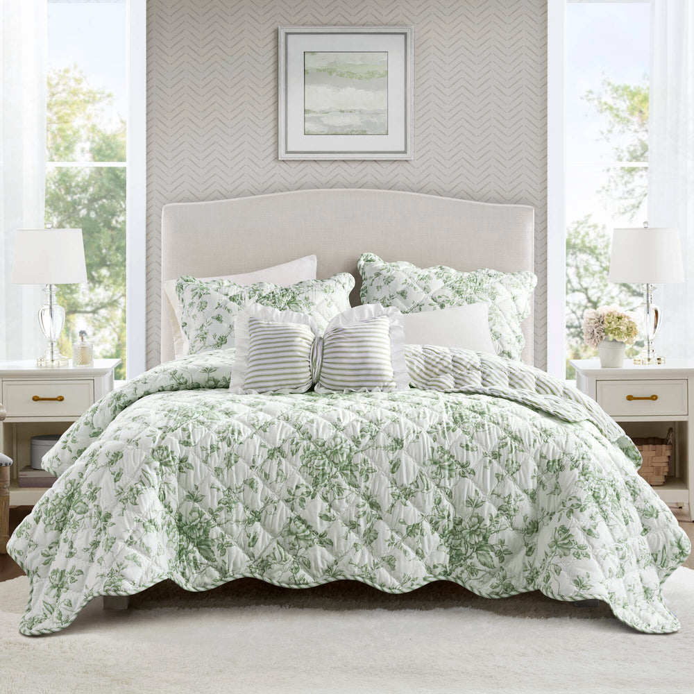 4 Pieces Full/Queen  Quilt Set with Decorative Pillow,Green Media 23
