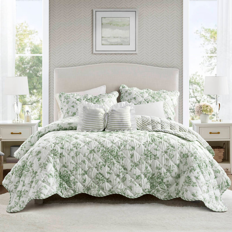 4 Pieces King  Quilt Set with Decorative Pillow,Green