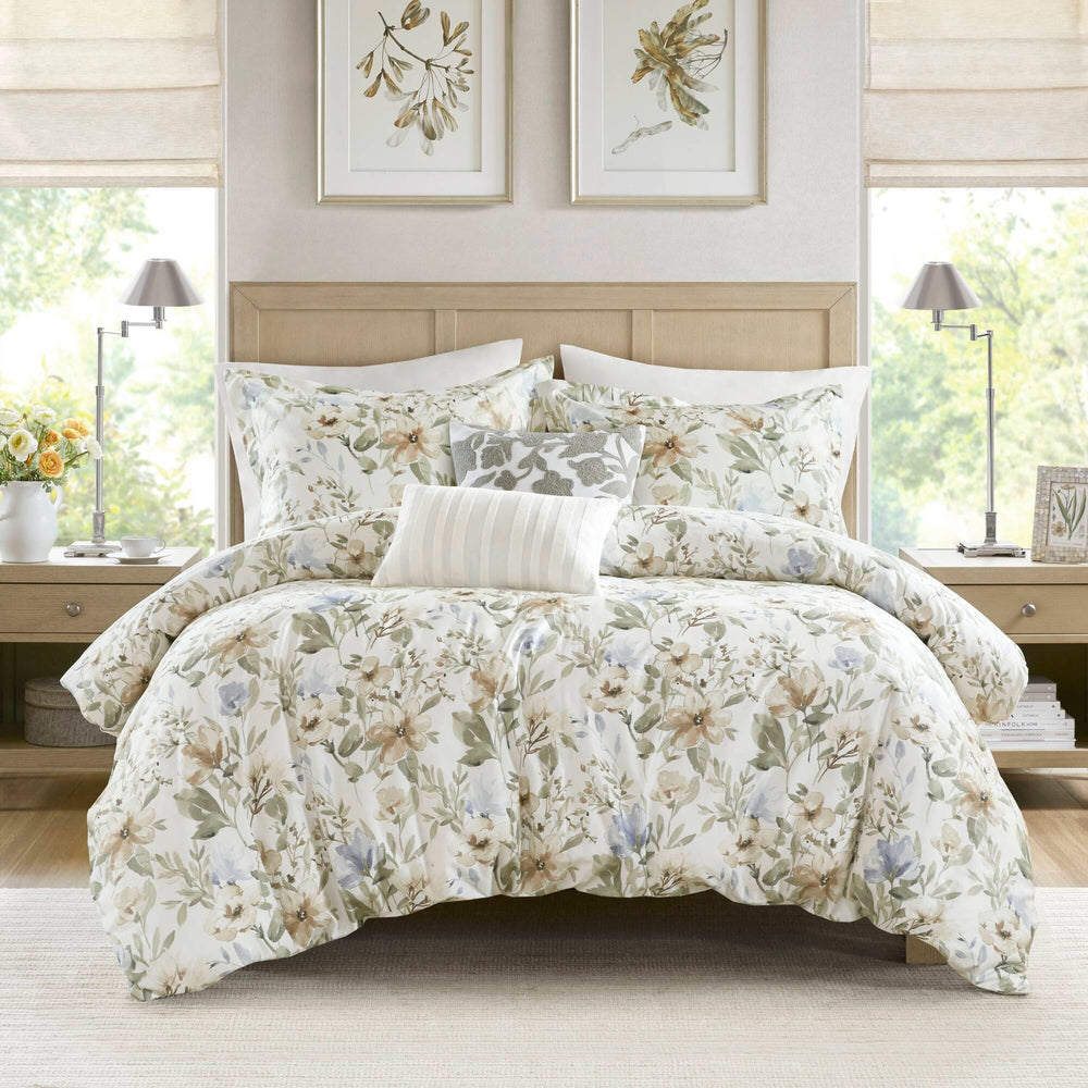 5PCS Full/Queen  Cotton Sateen Print Duvet Set Media 21