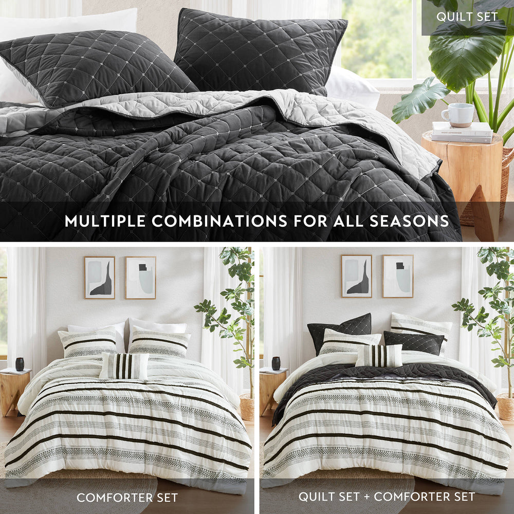 7 Piece Stripe Comforter and Quilt Set-Full/Queen Media 2