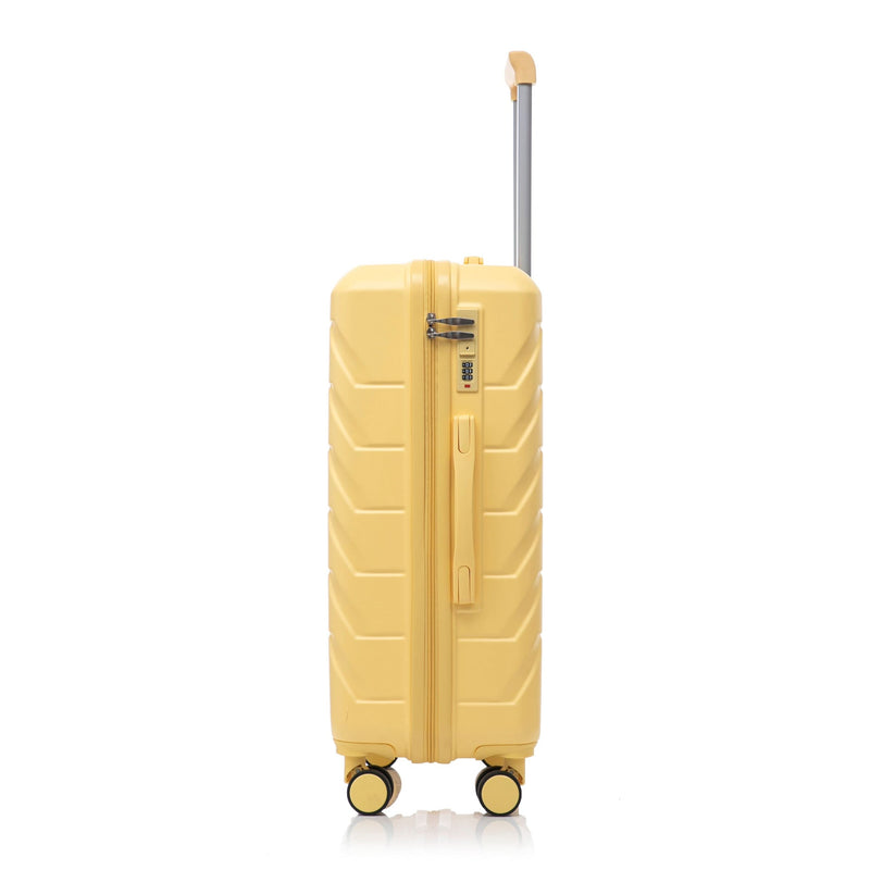 ABS Luggage Set Spinner Wheel 3-Piece Yellow Waterproof Travel Case 20 24 28 Inch