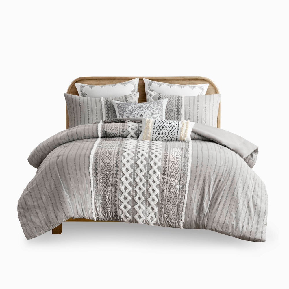 Cotton Printed Comforter Set with Chenille Gray King/Cal King Media 16