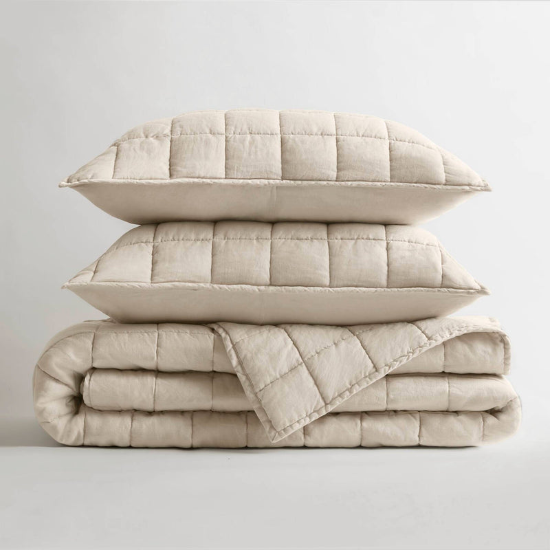 3-Piece Full/Queen Linen Garment Washed Quilt Set,Linen