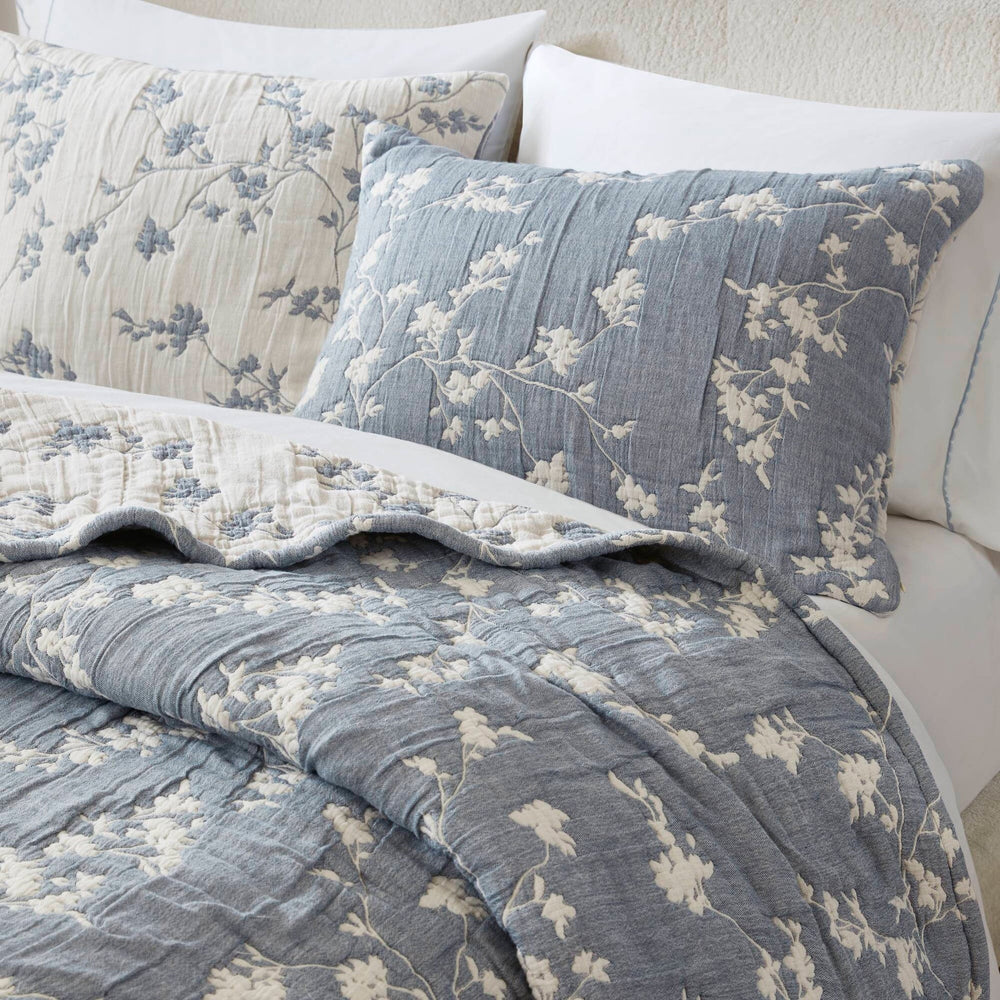 3 Pieces Full/Queen Jacquard Cotton Gauze Quilt Set,Blue Media 14