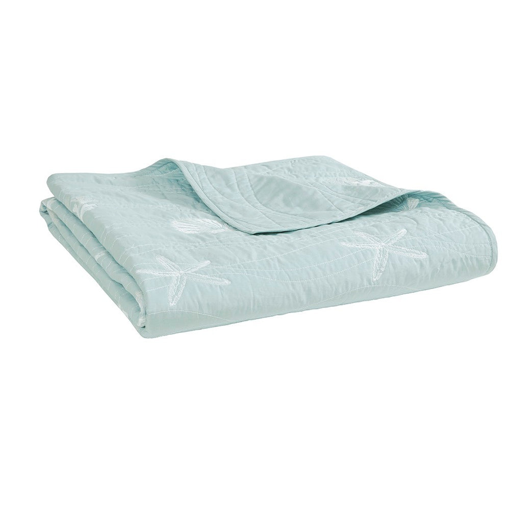 4 Piece Cotton Reversible Embroidered Quilt Set with Throw Pillow Aqua King/Cal King Media 9
