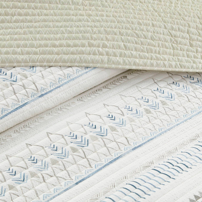 3 Piece   Seersucker Quilt Set Taupe/Blue King/Cal King