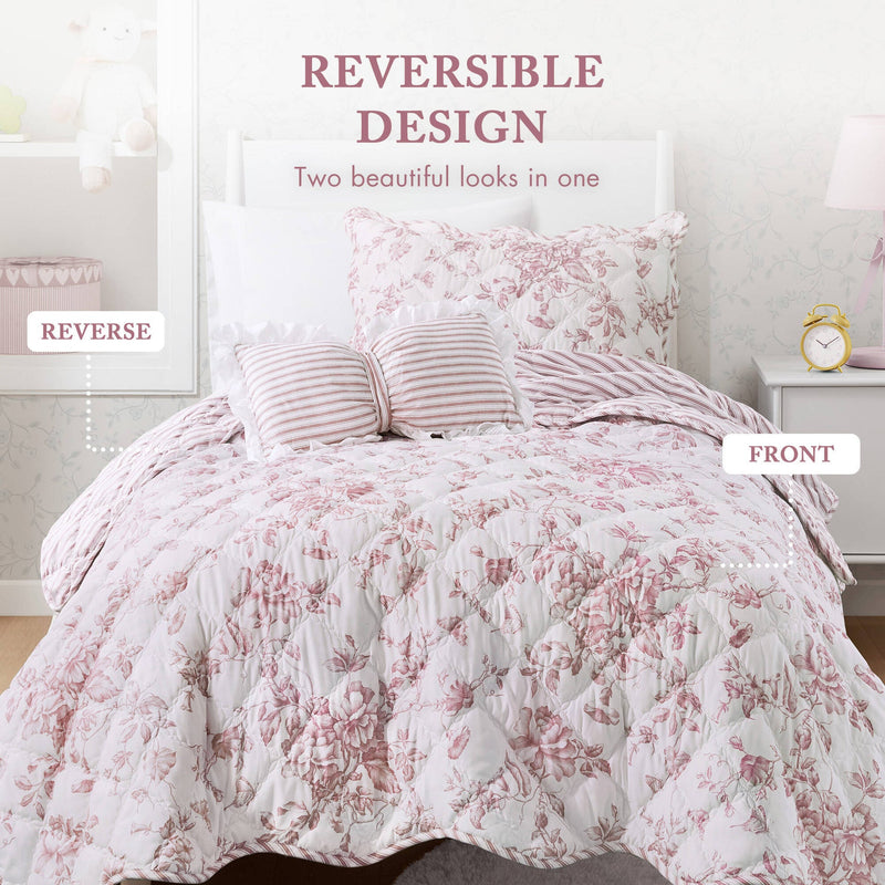3 Pieces Twin/Twin XL Quilt Set with Decorative Pillow,Pink