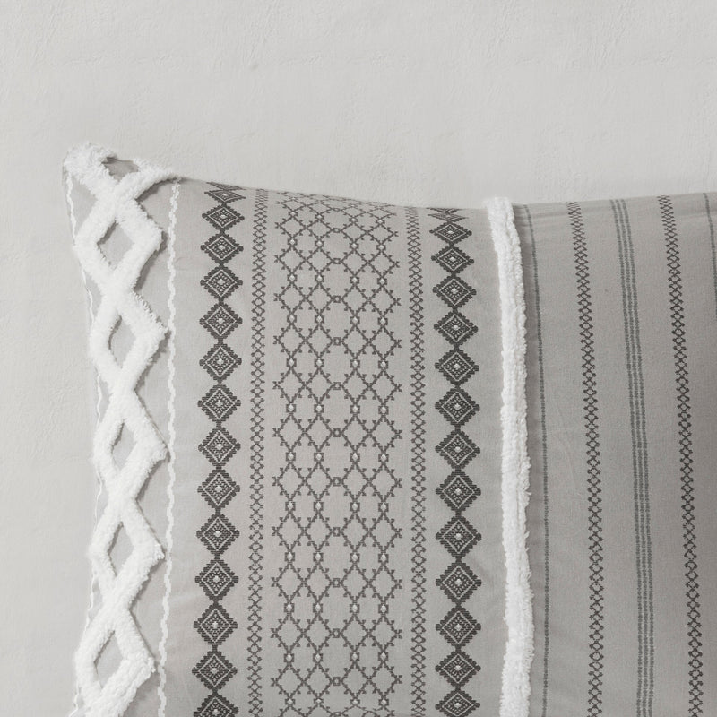 Cotton Printed Comforter Set with Chenille Gray King/Cal King