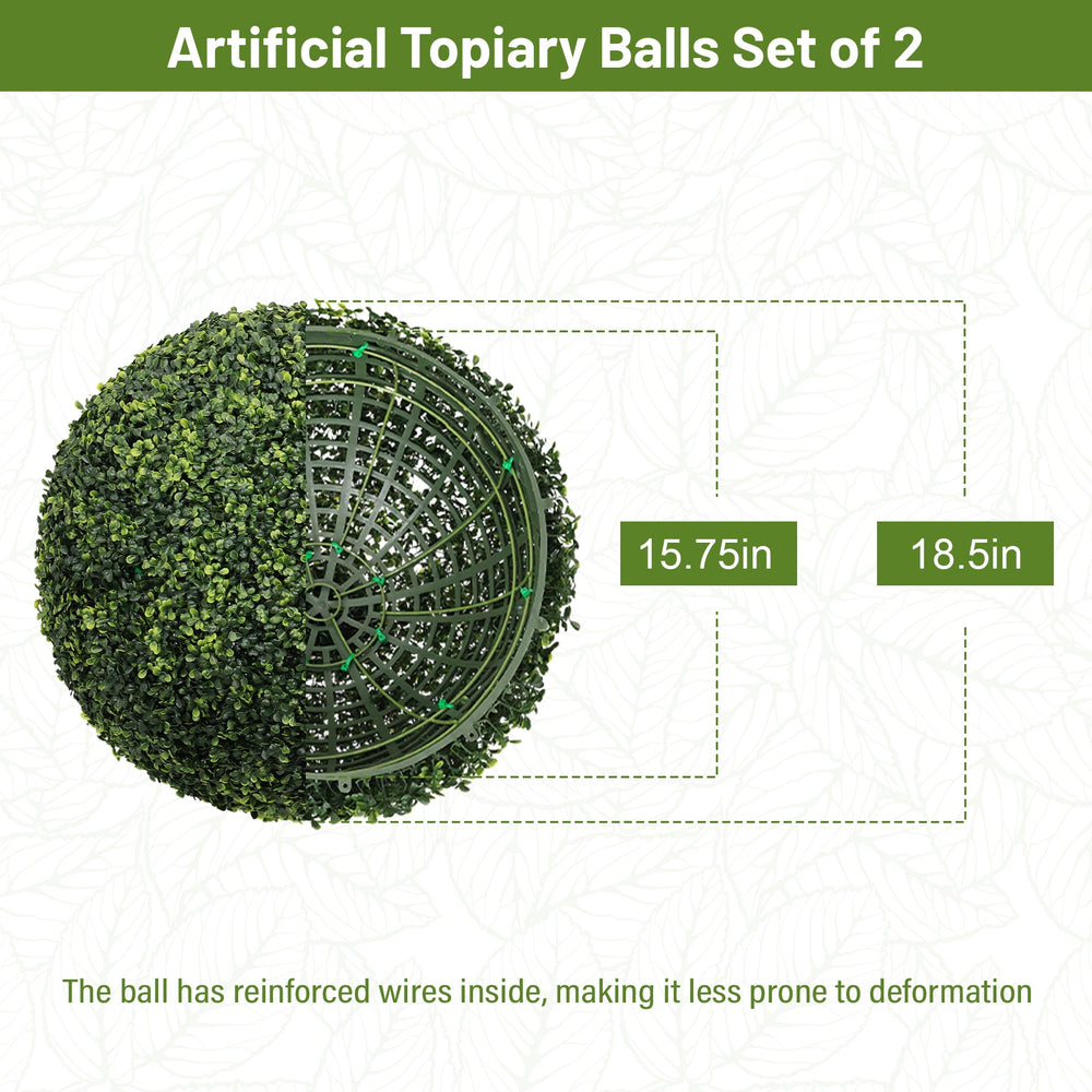 18.5IN dark Artificial Topiary Balls Outdoor Faux Boxwood Decorative Green Spheres for Garden Front Porch Patio Planter Decoration, 2pcs/set Media 3