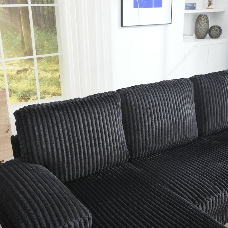 U Shaped Sofa Wood Frame Oversized Four-Seater Living Room Black Upholstery