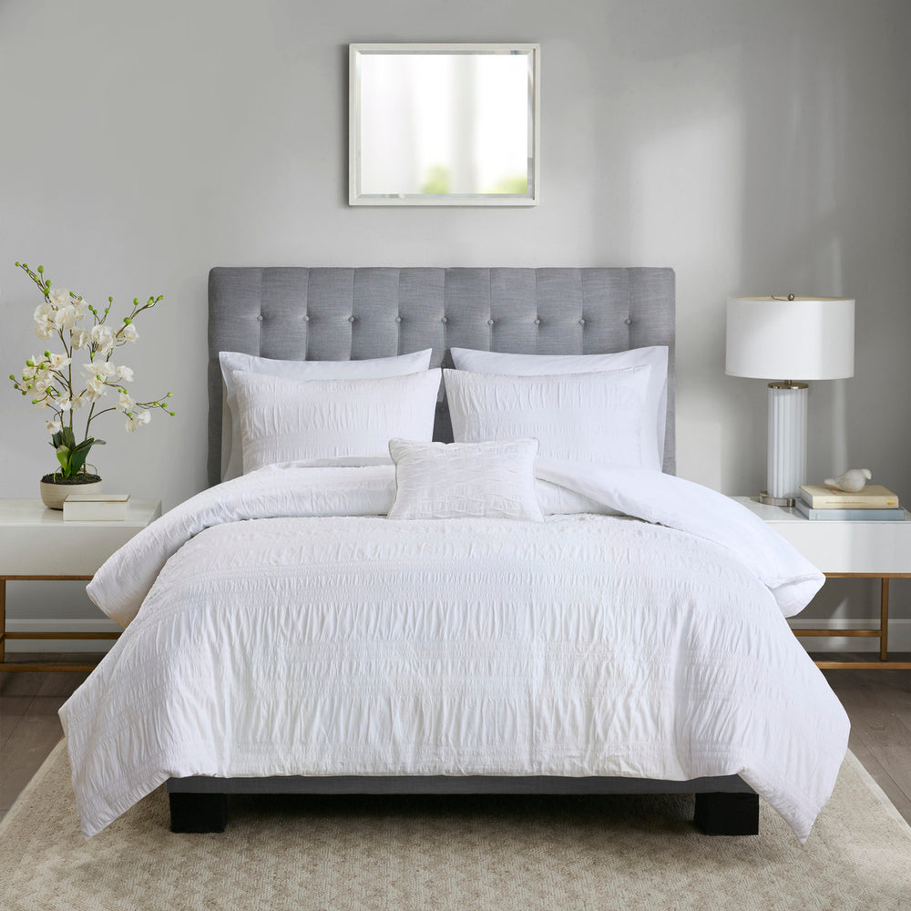 King/Cal King 4 Piece Cotton Seersucker Duvet Cover Set Media 1