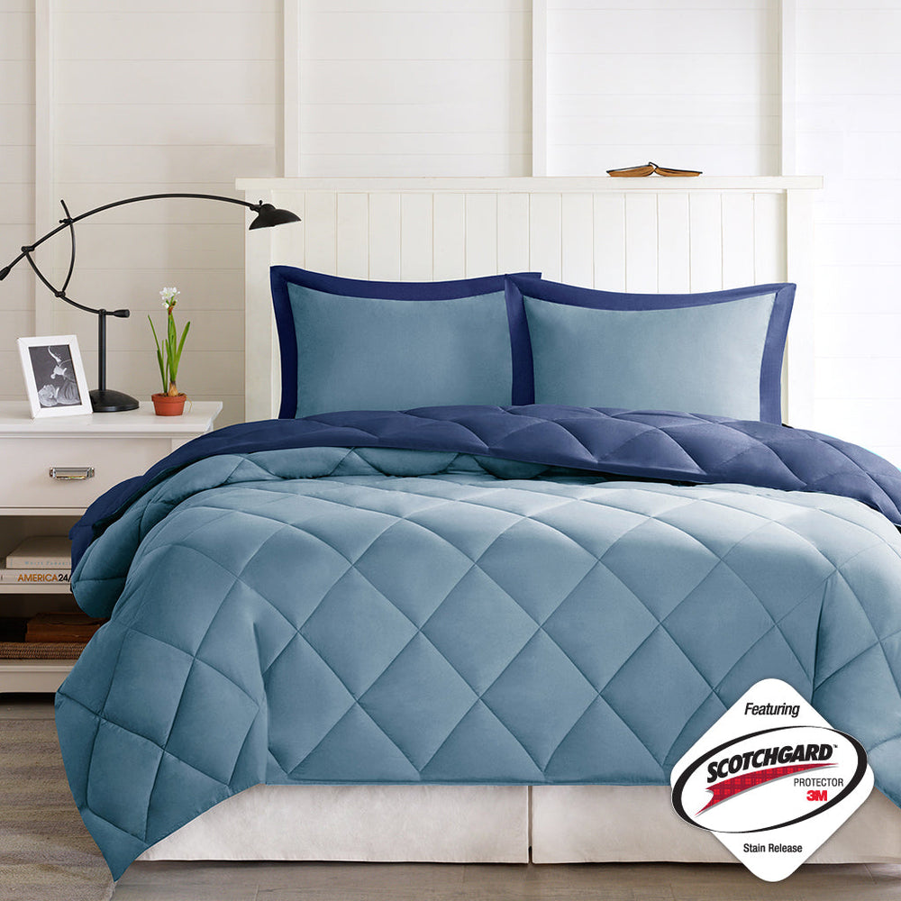 King 3M Scotchgard Diamond Quilting Reversible Down Alternative Comforter Set Media 6