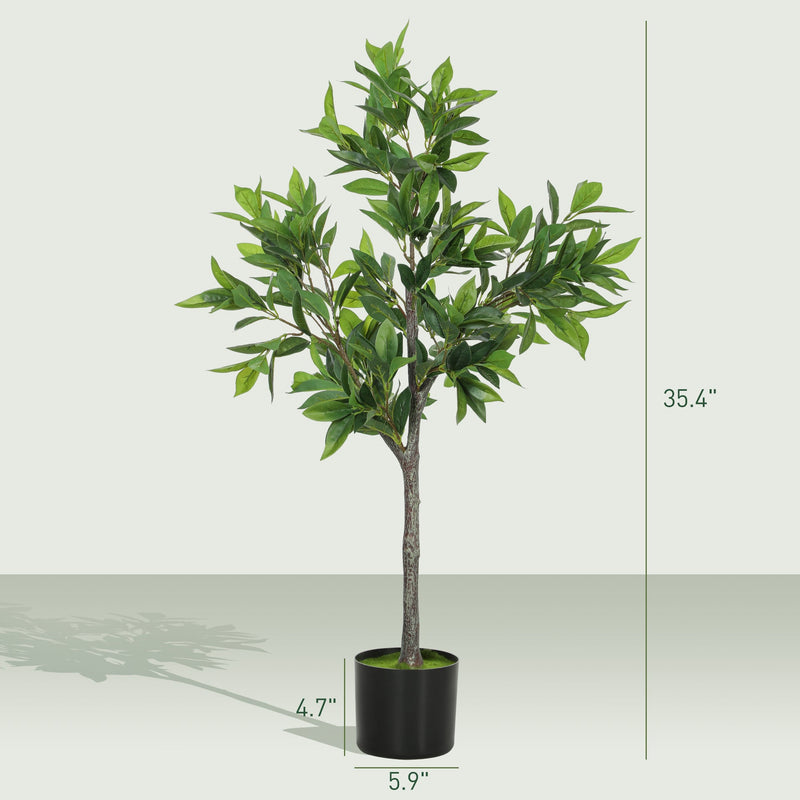 Potted Fake Plant, Lifelike Laurel Artificial Tree,Green