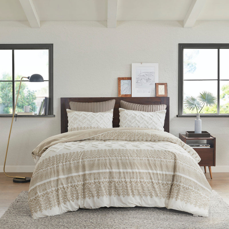 Full/Queen 3 Piece Cotton Duvet Cover Set with Chenille Tufting
