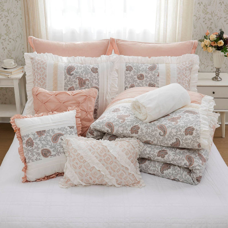 9 Piece Cotton Percale Comforter Set Blush Cal King