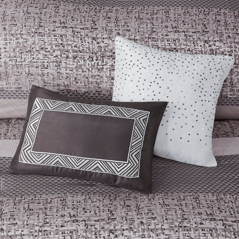 7 Piece Jacquard Comforter Set Grey/Taupe King