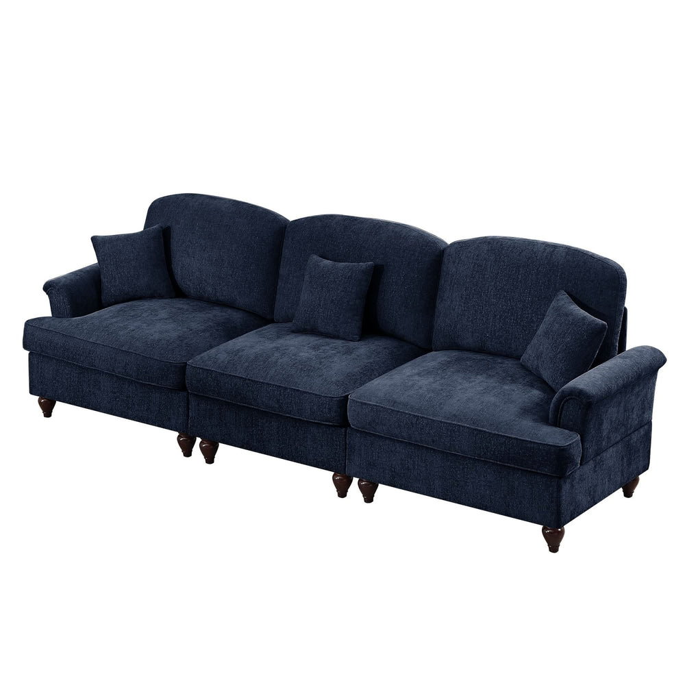 Sofas Chenille Upholstery Three Seater Mid Century Blue Living Room Media 12