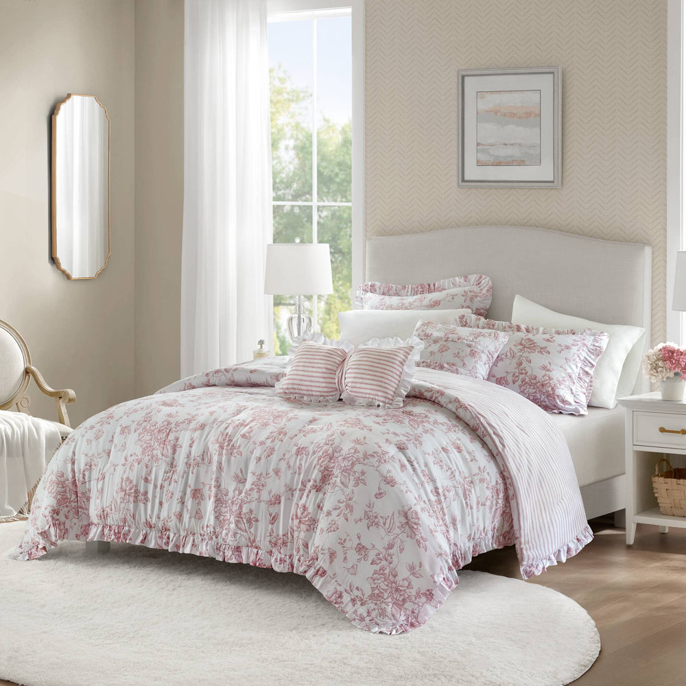 5 Pieces Full/Queen Comforter Set with Decorative Pillows,Pink Media 16