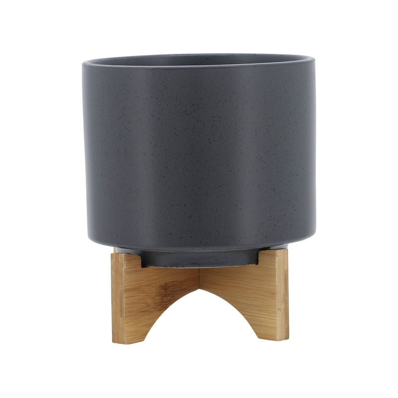 8' PLANTER W/ WOOD STAND, MATTE GRAY
