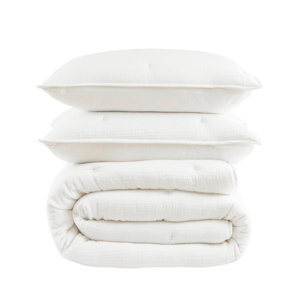 3-Piece Full/Queen Cotton  Embroidered Quilt Set,White Media 18