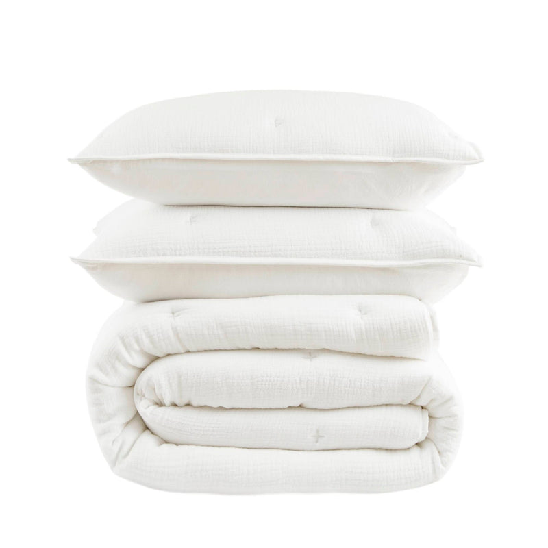 3-Piece King Cotton  Embroidered Quilt Set,White